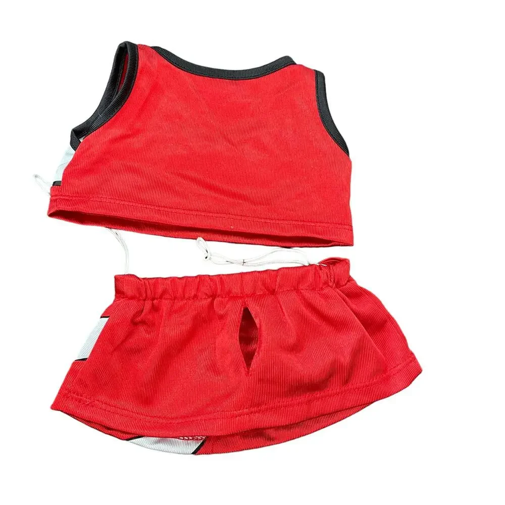 Build A Bear Cheerleader Uniform Outfit w/ Pom Poms Red Top & Skirt BAB Clothes